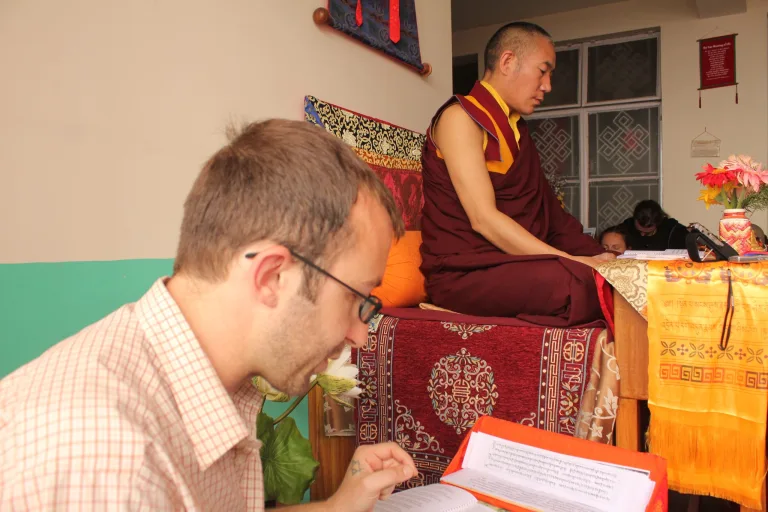 Rinpoche and Translator, Spring Morning Class, Bodhicitta Dharma Centre, Topic Buddha Nature, Mcleod Ganj, 2013