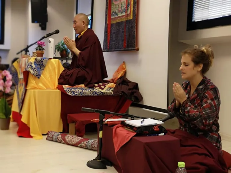 Rinpoche and Translator During Prayers, Tel Aviv, 2020